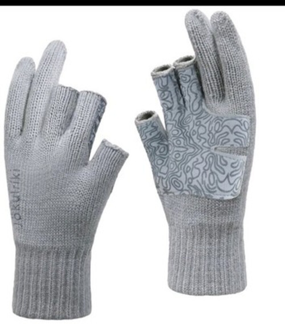Jökulríki Merino Wool Gloves 3-Cut Fingerless Small Medium Gray